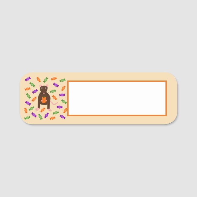 Etiqueta De Nome Rato de Halloween e Abóbora (Frente)