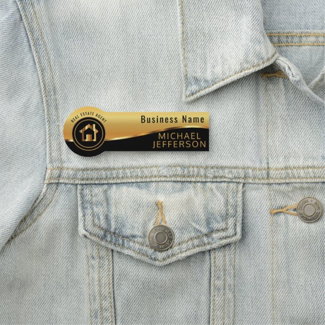 Etiqueta De Nome Realtor profissional - Preto e Dourado (In Situ)