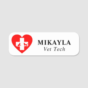 Etiqueta De Nome Red Heart Cat e Dog Veterinarian