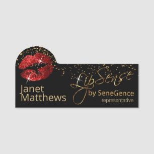 Etiqueta De Nome Representante Lipsense com Lábios Vermelhos