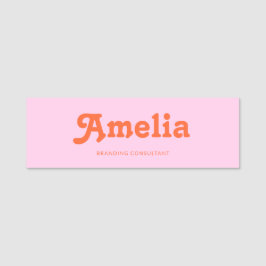 Etiqueta De Nome Retro Decorative Simple Pink Orange