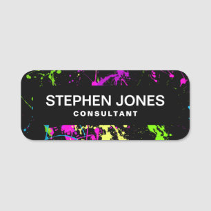Etiqueta De Nome Retro Retron Paint Splatter