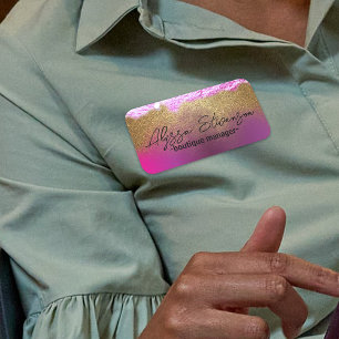 Etiqueta De Nome Rico Moderno Cor de Rosa Dourada Brilhante Profiss