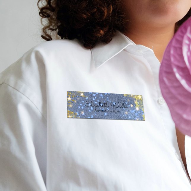 Etiqueta De Nome Rico Starry Glittery Blue E Dourado Professional (Criador carregado)