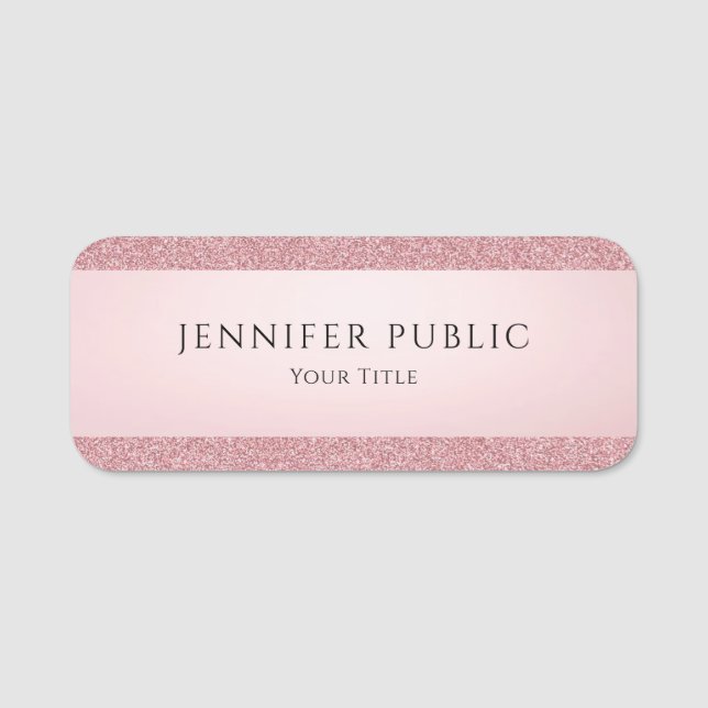 Etiqueta De Nome Rosa com aspecto brilhante Dourado, Modelo elegant (Frente)