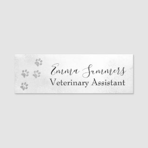 Etiqueta De Nome Rosa Dourado Glitter Paw Veterinary Business