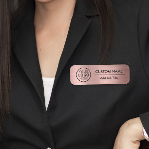 Etiqueta De Nome Rosa Dourado Logotipo do Estilo Metálico Personali