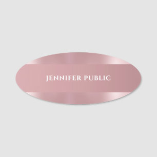 Etiqueta De Nome Rosa Elegante Moderno Simples Modelo Oval Dourado