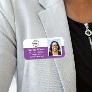 Etiqueta De Nome Roxo de Segurança de Fotografias de ID de Funcioná