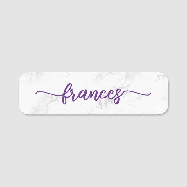 Etiqueta De Nome Roxo Manuscrito Falso Mármore (Frente)