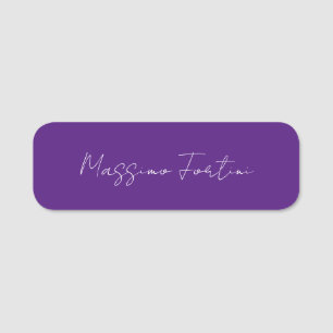 Etiqueta De Nome Roxo Real Simples Elegante Caligrafia Minimalista