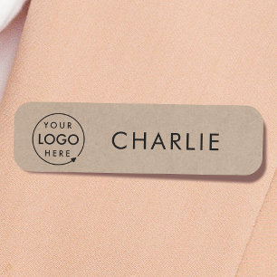 Etiqueta De Nome Rustic Kraft Logotipo comercial Funcionarios mod