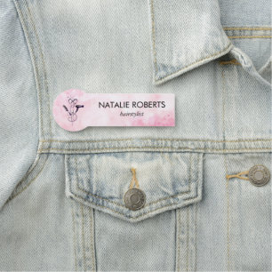 Etiqueta De Nome Salão de Beleza Aquarela Rosa
