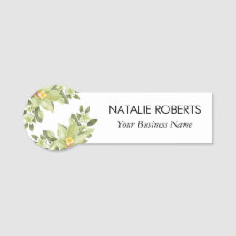 Etiqueta De Nome Salão de Folhagem Verde de Aquarela