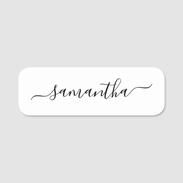 Etiqueta De Nome Script de Assinatura de Script Elegante Preto (Frente)