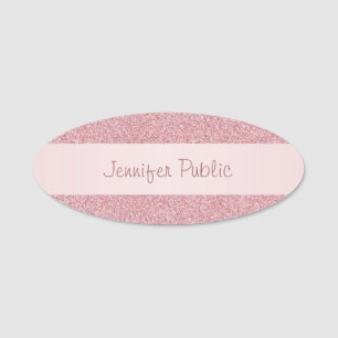 Etiqueta De Nome Script de Mão Elegante de Glitter Dourado com Ros