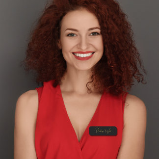 Etiqueta De Nome Script Dourado Mínimo Preto Mínimo na moda Monogra