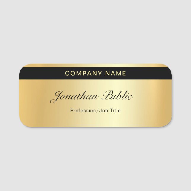 Etiqueta De Nome Script manuscrito de tendências - Modelo Dourado m (Frente)