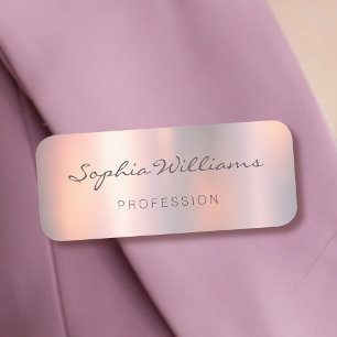 Etiqueta De Nome Script Moderno Metálico Blush de luxo