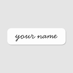 Etiqueta De Nome Script simples personalizado preto e branco