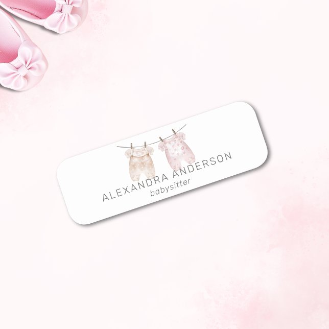 Etiqueta De Nome Serviço Babysitter Boho Baby Clothing (Boho Baby Clothing Watercolor Babysitter Name Tag)
