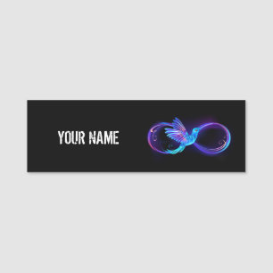 Etiqueta De Nome Símbolo Neon Infinity com Hummingbird brilhante
