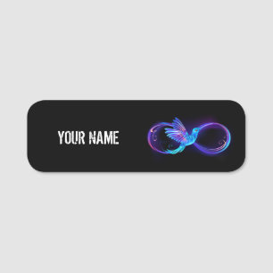 Etiqueta De Nome Símbolo Neon Infinity com Hummingbird brilhante