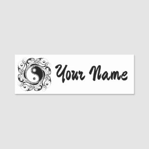 Etiqueta De Nome Símbolo Yin & Yang Preto e Branco Estilo Tatuagem