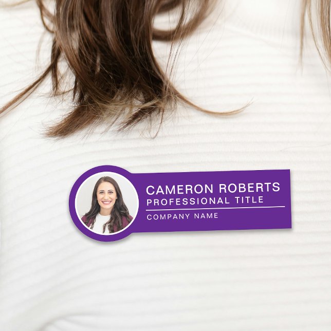 Etiqueta De Nome Simple Magnetic Employee Photo Purple (Criador carregado)