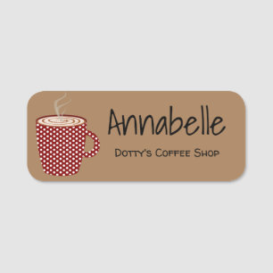 Etiqueta De Nome Taça de café da Bolinhas Vermelha