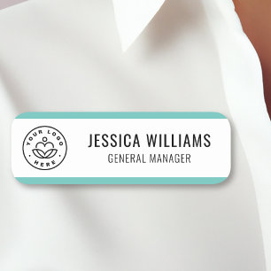 Etiqueta De Nome Teal de Funcionário do Logotipo Personalizado