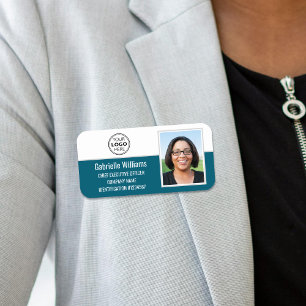 Etiqueta De Nome Teal de Segurança de Fotos para ID de Funcionário