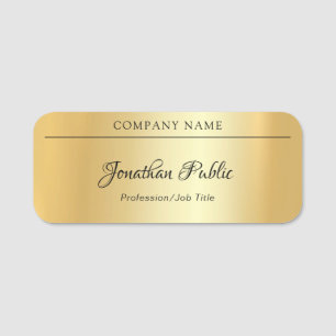 Etiqueta De Nome Texto Dourado do roteiro da mão do modelo do