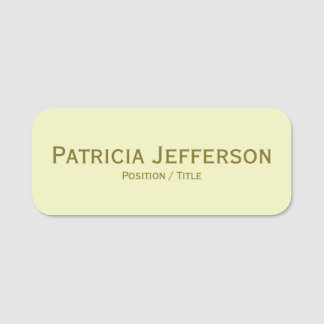 Etiqueta De Nome Texto Elegante amarelo pálido e Dourado profission