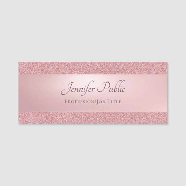 Etiqueta De Nome Texto manuscrito de Rosa Dourado brilhante Moderno (Frente)