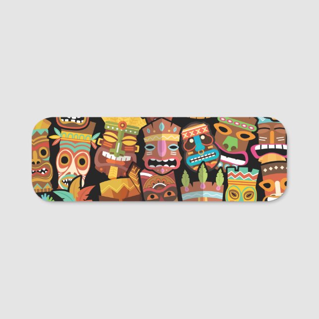 Etiqueta De Nome Tiki Pattern (Frente)