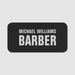 Etiqueta De Nome Tipografia da Cinza Negra Barber