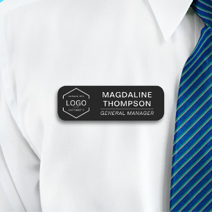 Etiqueta De Nome Título do Trabalho do Logotipo Branco Preto