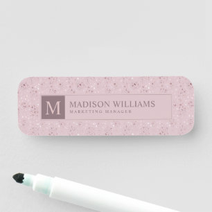 Etiqueta De Nome Tom Pastel Rosa Bege Pontos Dourados Padrão Glitte