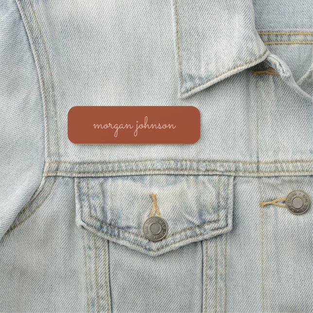 Etiqueta De Nome Trendy Monograma | Laranja Queimada + Nome do Scri (In Situ)