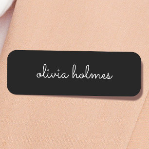 Etiqueta De Nome Trendy Monograma   Script preto moderno