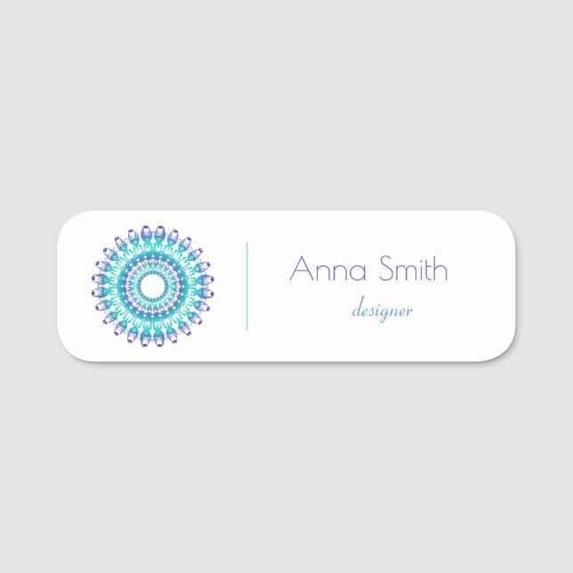 Etiqueta De Nome Turquesa étnica Mandala (Frente)