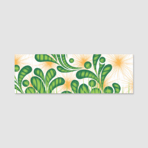 Etiqueta De Nome Um padrão artístico verde e dourado representando