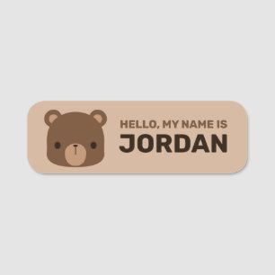 Etiqueta De Nome Urso Castanho Bonito com Nome Personalizado