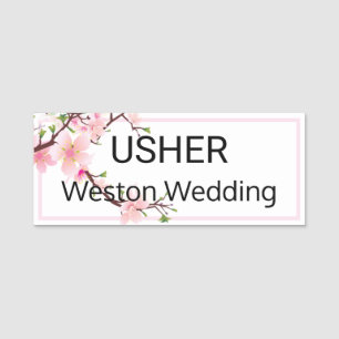 Etiqueta De Nome Usher Wedding Cherry Blossoms Magnético De Volta