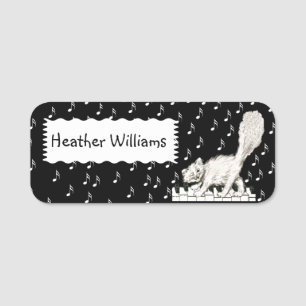 Etiqueta De Nome White Winking Cat em Piano Keys Music Notes