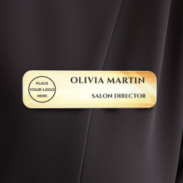 Etiqueta De Nome Wood-grain Gold-3 Magnetic Name Badge
