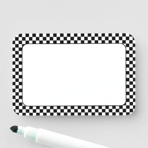 Etiqueta De Nome Xadrez Preto e Branco 3x2