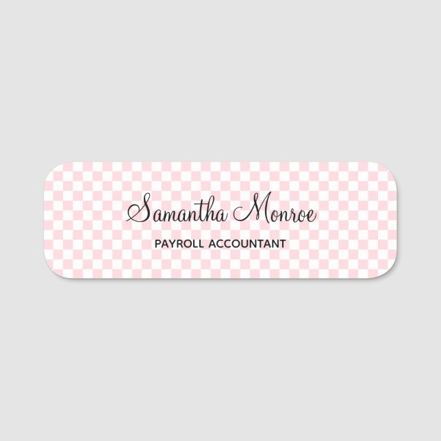 Etiqueta De Nome Xadrez Rosa Pastel e Branco (Frente)