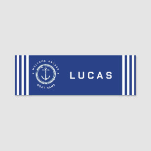Etiqueta De Nome Yacht clube de ancoragem náutica Marinho azul barc